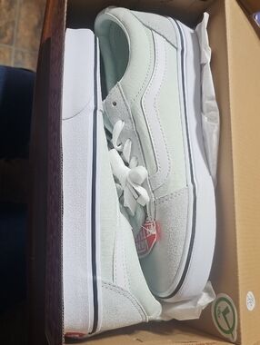 Vans Women's Old Skool Low-Top Sneakers in Pale Mint/White NWT